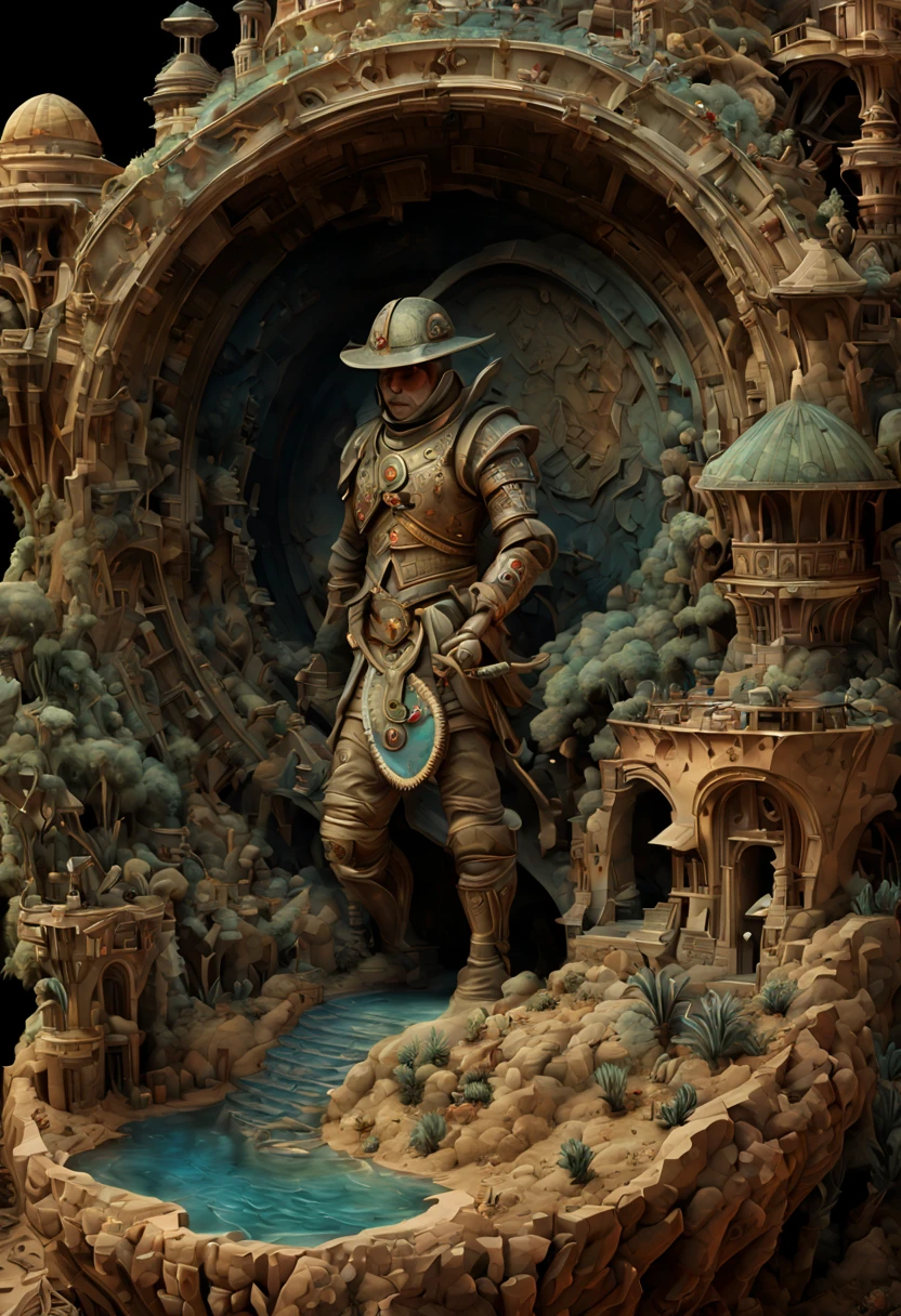 by alexander jansson, (arid , 3d-model but extremely beautiful:1.4), (intricate details, masterpiece, best quality:1.4) , Comic book cover art, graphic illustration, extremely detailed, highly professional, ciaroscuro, extreme low key, dark palette, overexposure , looking at viewer