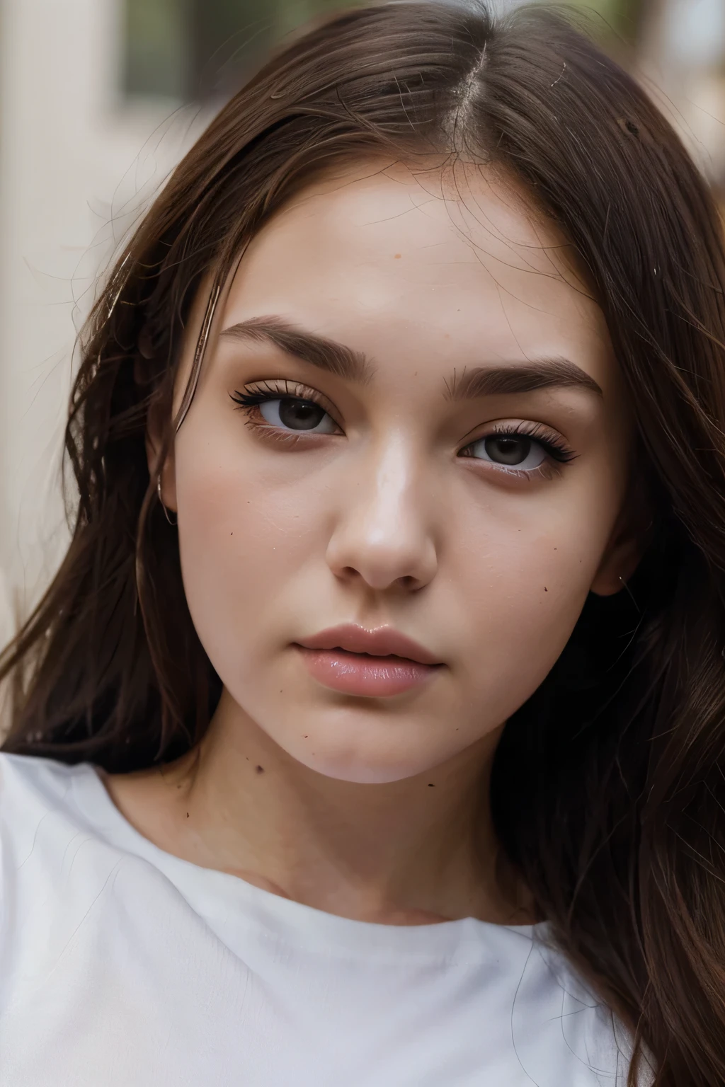 arafed woman with a white shirt, sasha grey, portrait sophie mudd, 18 years old, closeup headshot portrait, closeup headshot, stunning closeupheadshot, headshot portrait, madison beer girl portrait, violet myers, she looks like a mix of grimes, very pretty model, arian mark, 60mm portrait, 8k resolution, very detailed image