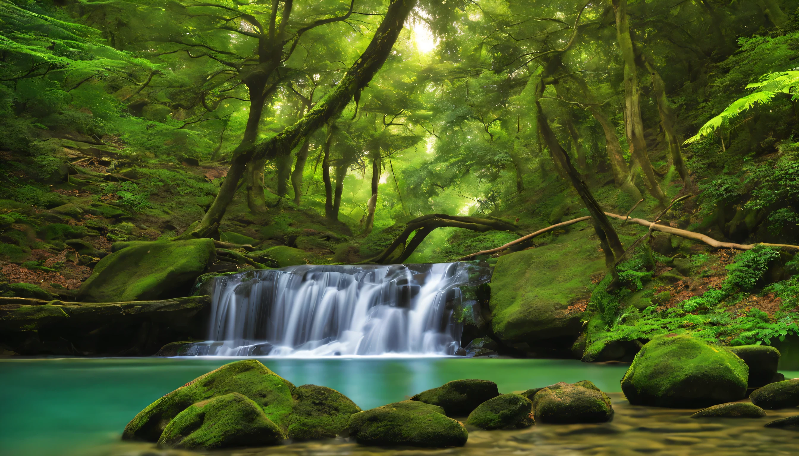 waterfall, water, forest, nature, river, cascade, landscape, green, stream, tree, fall, park, tropical, rock, stone, jungle, lake, flow, spring, scenery, trees, moss, mountain, fresh, pond