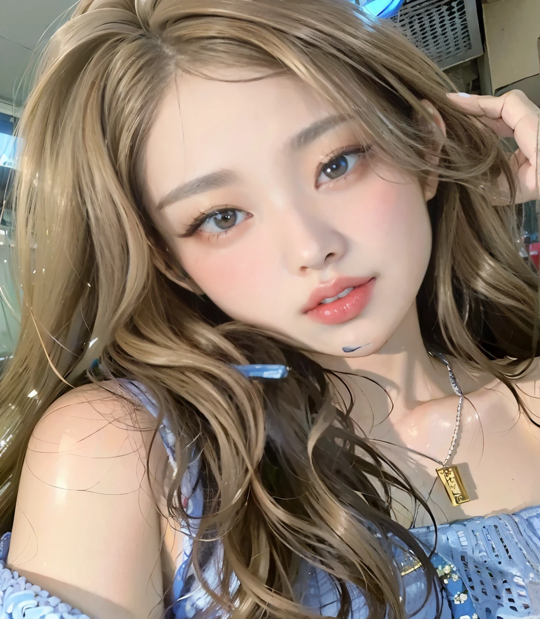 Thin pubic hair((Highest quality、8k、masterpiece:1.3))((Perfect glowing skin,Perfect Skin)) Browsing Caution Realistic Bright room White Room White skin Golden brown hair Wavy Hair bangs