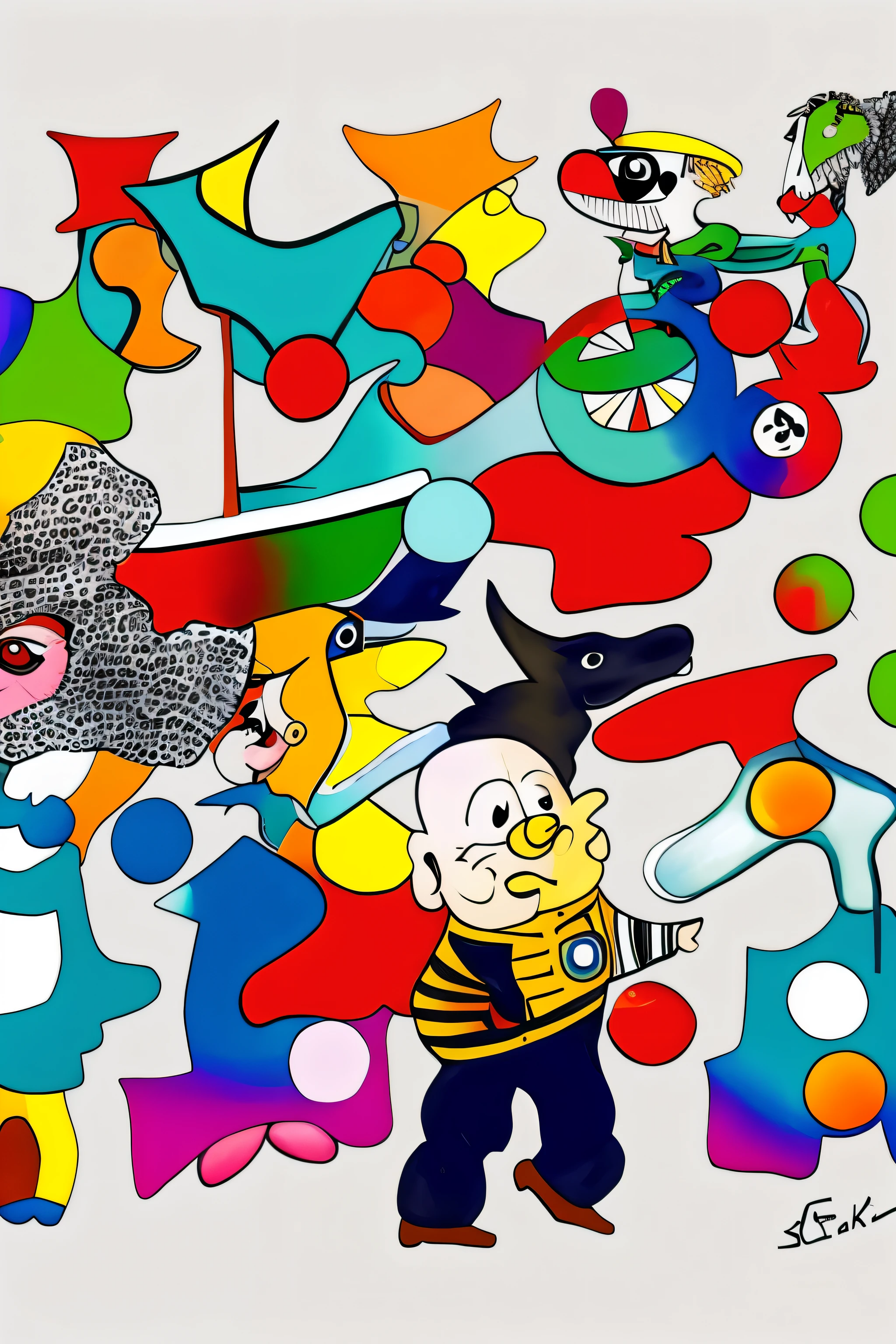 there are many cartoon characters of different colors on a white background, inspirado em Bernd Fasching, Tenente Zoran Mušič, inspired by Joan Miró, by Cândido López, por Bohumil Kubista, por Noe Canjura, pó Pál Balkay, inspired by Joan Miró, por Henric Trenk