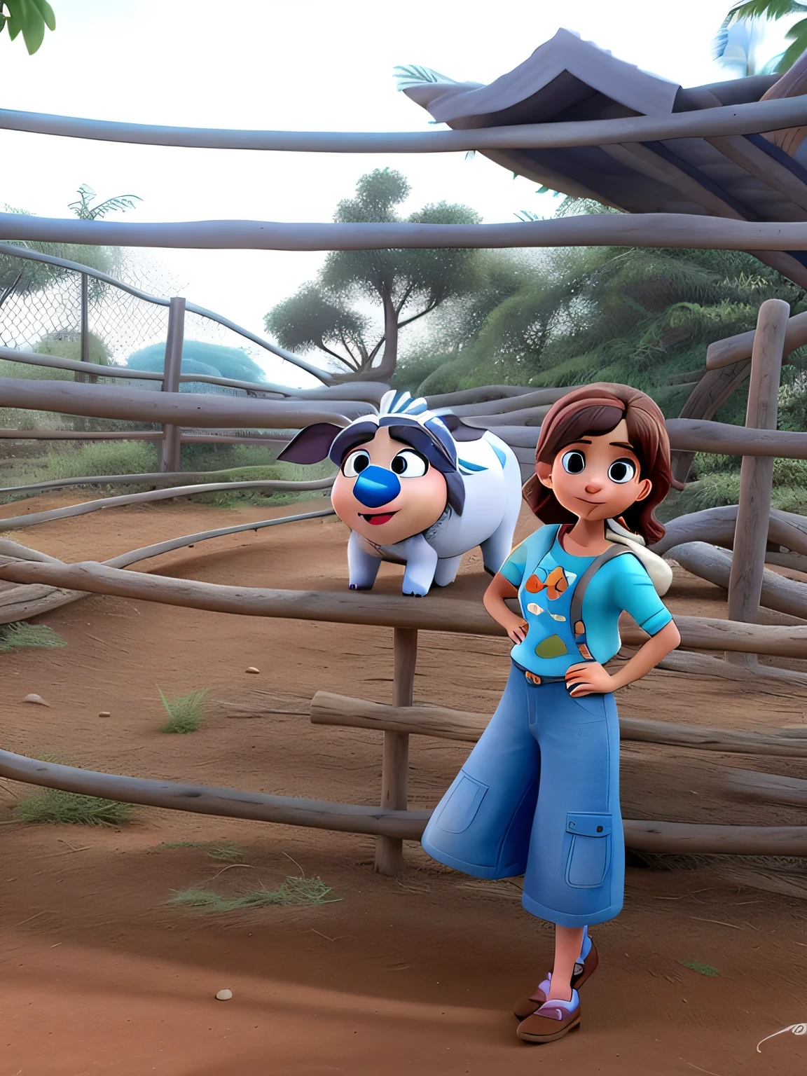 UMA MENINA COM UMA VAQUINHA ESTILO DISNEY PIXAR,ALTA QUALIDADE,MELHOR QUALIDADE