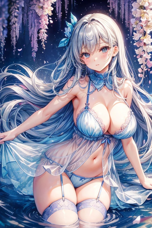 Blue flowers bloom by the water、weeping cherry blossoms、wisteria flowers、water reflection!!!!!、透けたlingerieを着てポーズをとるアラフィフの女性写真、lingerieビューティー、Intricate and detailed lace set、lingerie、レース付きlingerie、セクシーなシースルーlingerieの着用、garter belt、push up underwire。complex, captivating and captivating、波状のふしだらな透明なlingerie、虹色の光沢のある透けたlingerie、透けたlingerie!!、写真のためにポーズをとるシースルー lingerieを着た女性、透けたlingerie!!、beautiful female body、fantastic and fantasticな雰囲気、シースルーのlingerie、ruffle costume、光沢のある透けたlingerie、translucent dress、dreamy aesthetics、mysterious softness、a blurred glow、soft aesthetics、transparent underwear、fantastic and fantastic、translucent body、fantastic and fantasticなスタイル、fantastic and fantastic、huge breasts、beautiful leg style、stylish hair、cute hairstyle、Many petal body esbian、