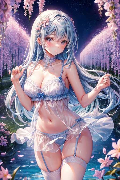 Flowers bloom by the water、weeping cherry blossoms、wisteria flowers、water reflection!!!!!、透けたlingerieを着てポーズをとるアラフィフの女性写真、lingerieビューティー、Intricate and detailed lace set、lingerie、レース付きlingerie、セクシーなシースルーlingerieの着用、garter belt、push up underwire。complex, captivating and captivating、波状のふしだらな透明なlingerie、虹色の光沢のある透けたlingerie、透けたlingerie!!、写真のためにポーズをとるシースルー lingerieを着た女性、透けたlingerie!!、beautiful female body、fantastic and fantasticな雰囲気、シースルーのlingerie、ruffle costume、光沢のある透けたlingerie、translucent dress、dreamy aesthetics、mysterious softness、a blurred glow、soft aesthetics、transparent underwear、fantastic and fantastic、translucent body、fantastic and fantasticなスタイル、fantastic and fantastic、huge breasts、beautiful leg style、stylish hair、cute hairstyle、Many petal body esbian、