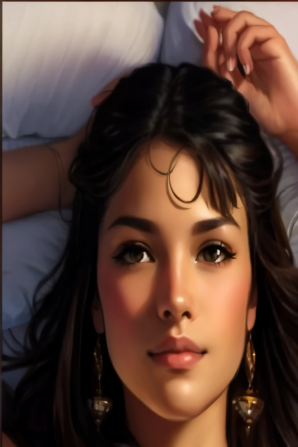 beautiful woman laying on a bed, realistic cute girl photo