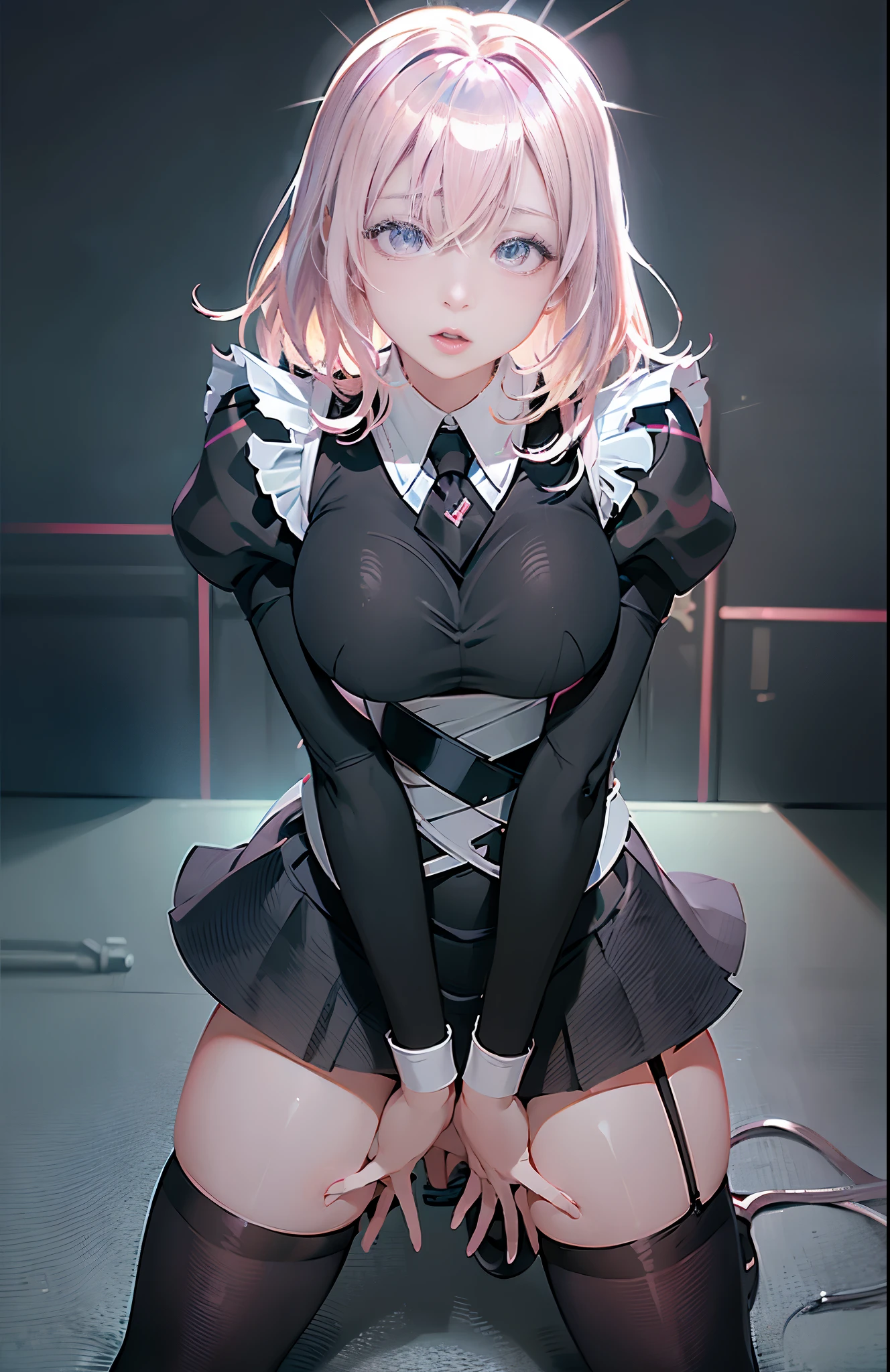 PERFECT MASTERPIECE, EXTREMELY DETAILED CG UNITY 8K UHD QUALITY RESOLUTION WALLPAPER, PHOTOREALISTIC, RAW PHOTO, PERFECT PHOTOGENIC CLARITY, OFFICIAL ART, AWARD-WINNING PORTRAIT, ULTRA HYPER-REALISTIC, ULTRA HYPER-DETAILED, SHINY REALISTIC SKIN, RAY TRACING, GLOWING AMBIENT LIGHT, The most beautiful and sexy school girl, very long black hair, vibrant moonlight eyes, long detailed eyelashes, blushing, full pouting pink lips, curvy body type, full hips, super huge enormously gigantic tits, cleavage showing, gigantic tits bursting out of her shirt, wearing a school girl uniform and school girl skirt, (Spreading her legs open arching her back in a sexy seductive slutty pose:1.3), white panties showing, looking at the viewer, close up pov camera view from above, sexy seductive slutty facial expression, school classroom background