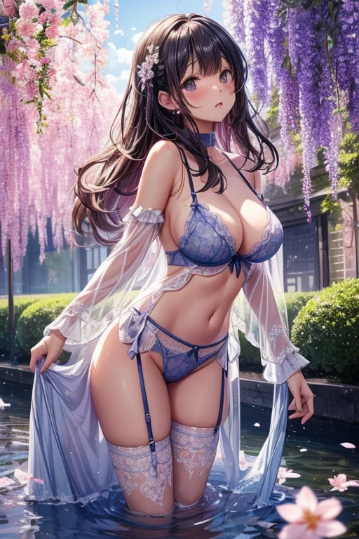 Flowers bloom by the water、weeping cherry blossoms、wisteria flowers、water reflection!!!!!、sheer lingerieを着てポーズをとるアラフィフの女性写真、lingerie beauty、Intricate and detailed lace set、Wearing sexy see-through lingerie、garter belt、push up underwire。complex, captivating and captivating、wavy slutty transparent lingerie、虹色の光沢のあるsheer lingerie、sheer lingerie!!、Woman in see-through lingerie posing for a photo、sheer lingerie!!、beautiful female body、fantastic and fantasticな雰囲気、see-through lingerie、Sheer frills、光沢のあるsheer lingerie、translucent dress、dreamy aesthetics、mysterious softness、a blurred glow、soft aesthetics、transparent underwear、fantastic and fantastic、translucent body、fantastic and fantasticなスタイル、fantastic and fantastic、huge breasts、beautiful leg style、stylish hair、cute hairstyle、Many petal body esbian、