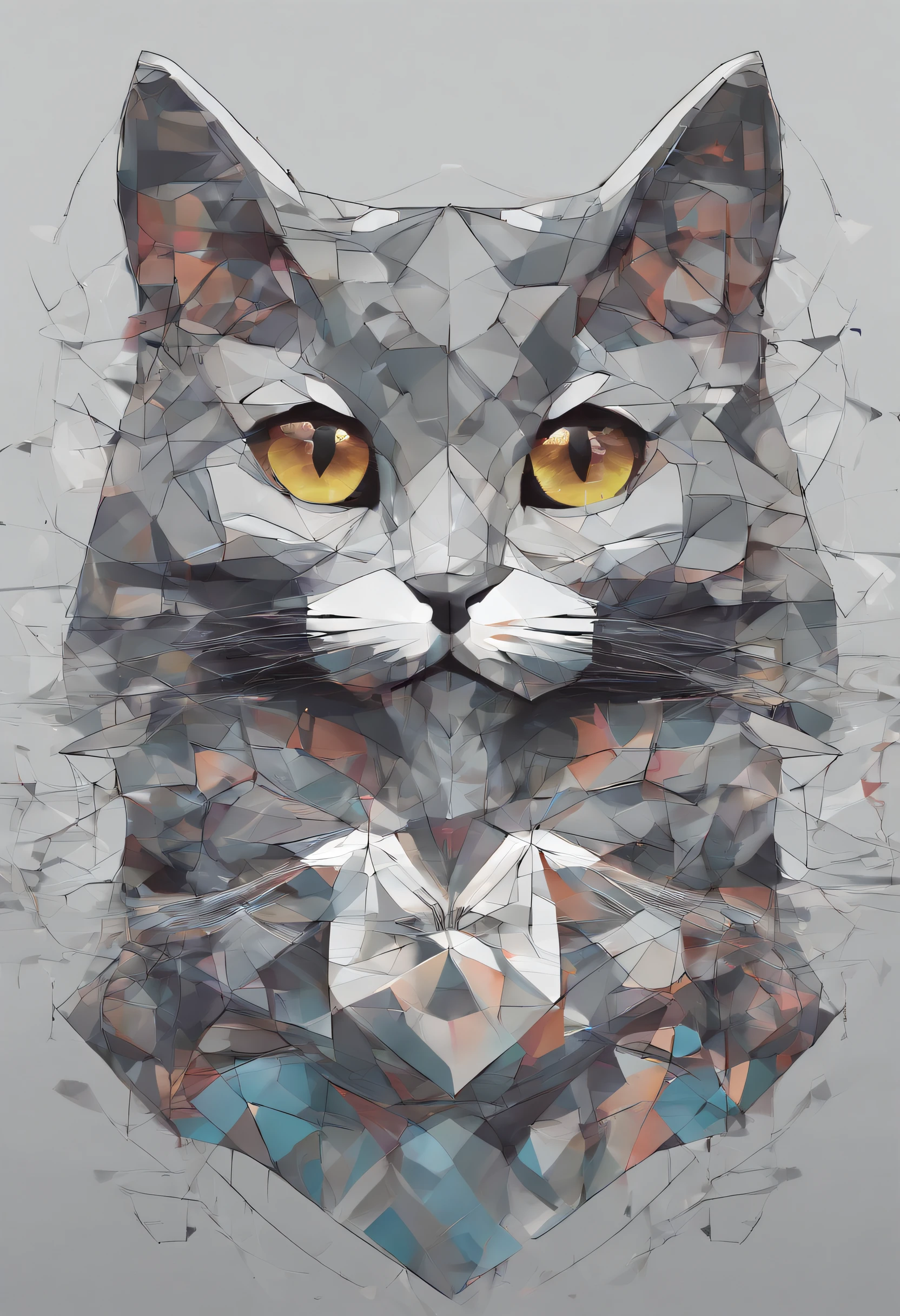 (gato cinza  ),(melhor pose),(best angle), (Better representation), Wonderland ,multidimensional geometric wall PORTRAIT, Artisticamente, ,8K, Lindas fezes, Colouring,