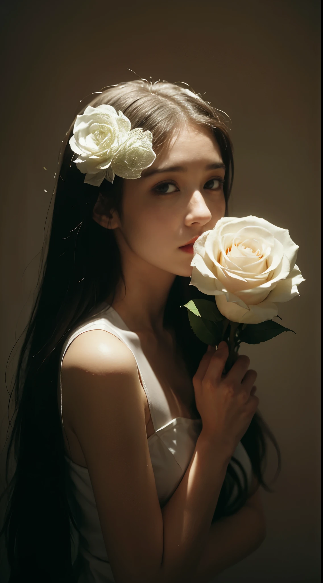 a person holding a white rose with blood on it, a still life by Johanna Marie Fosie, featured on tumblr, neo-romanticism, aesthetic, feminine, macabre