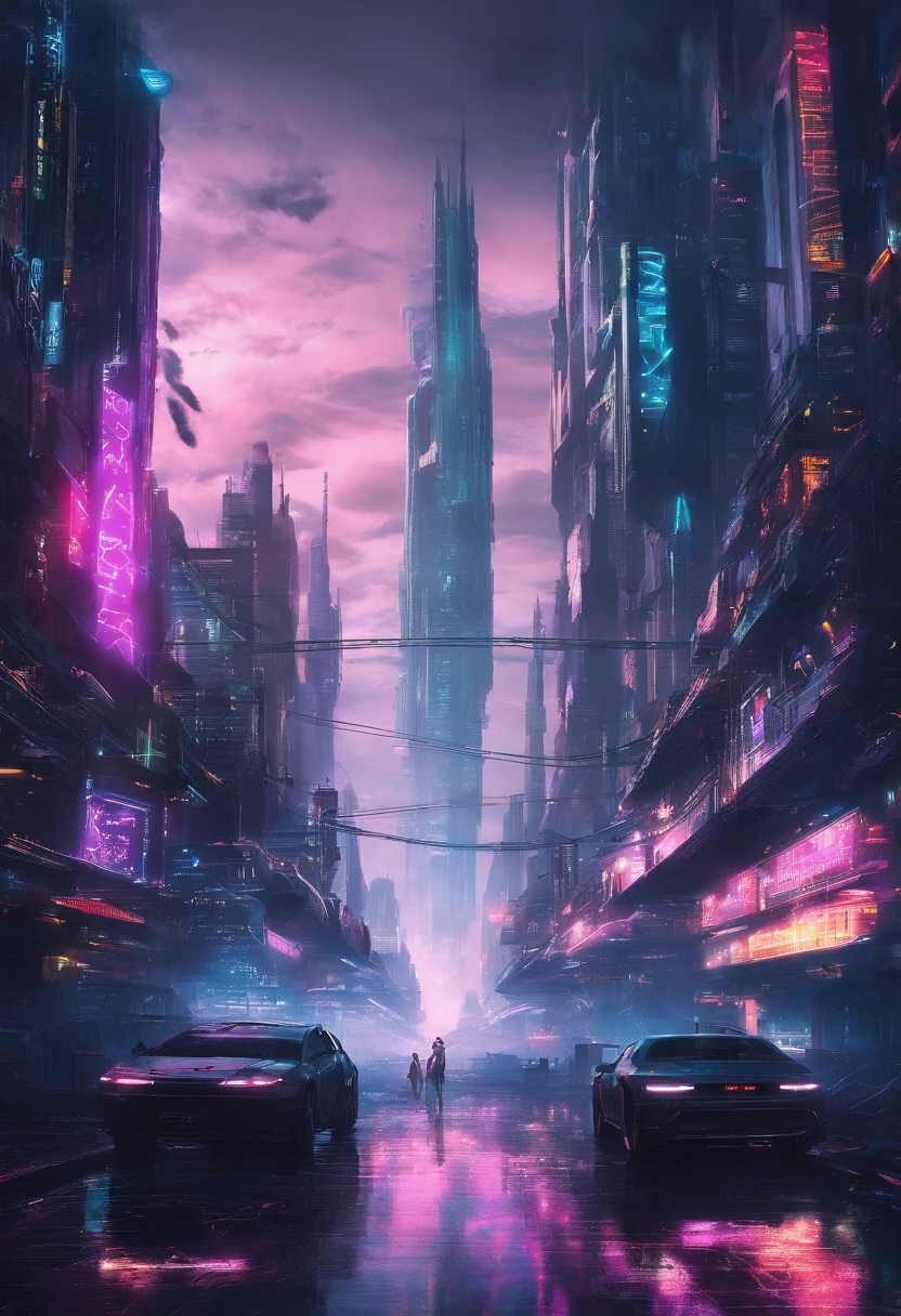 Dunkle cyberpunk city mit regen nahaufnahme 