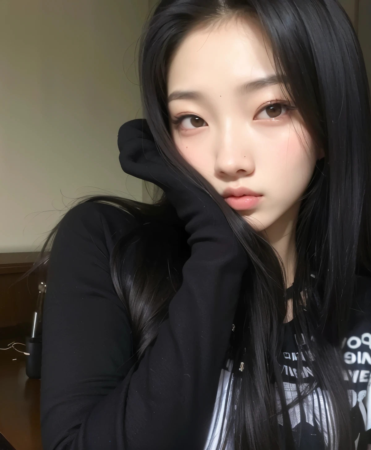 mulher arafed com longos cabelos pretos e uma camisa preta, cruel korean goth girl, Jennie Blackpink, Ulzzang, coreana, jaeyeon nam, com preto, fair and pale skin!!, heonhwa choe, young lovely korean face, jossi do blackpink, portrait of jossi do blackpink, adorable and pale korean face, linda mulher sul-coreana, Jinyoung Shin