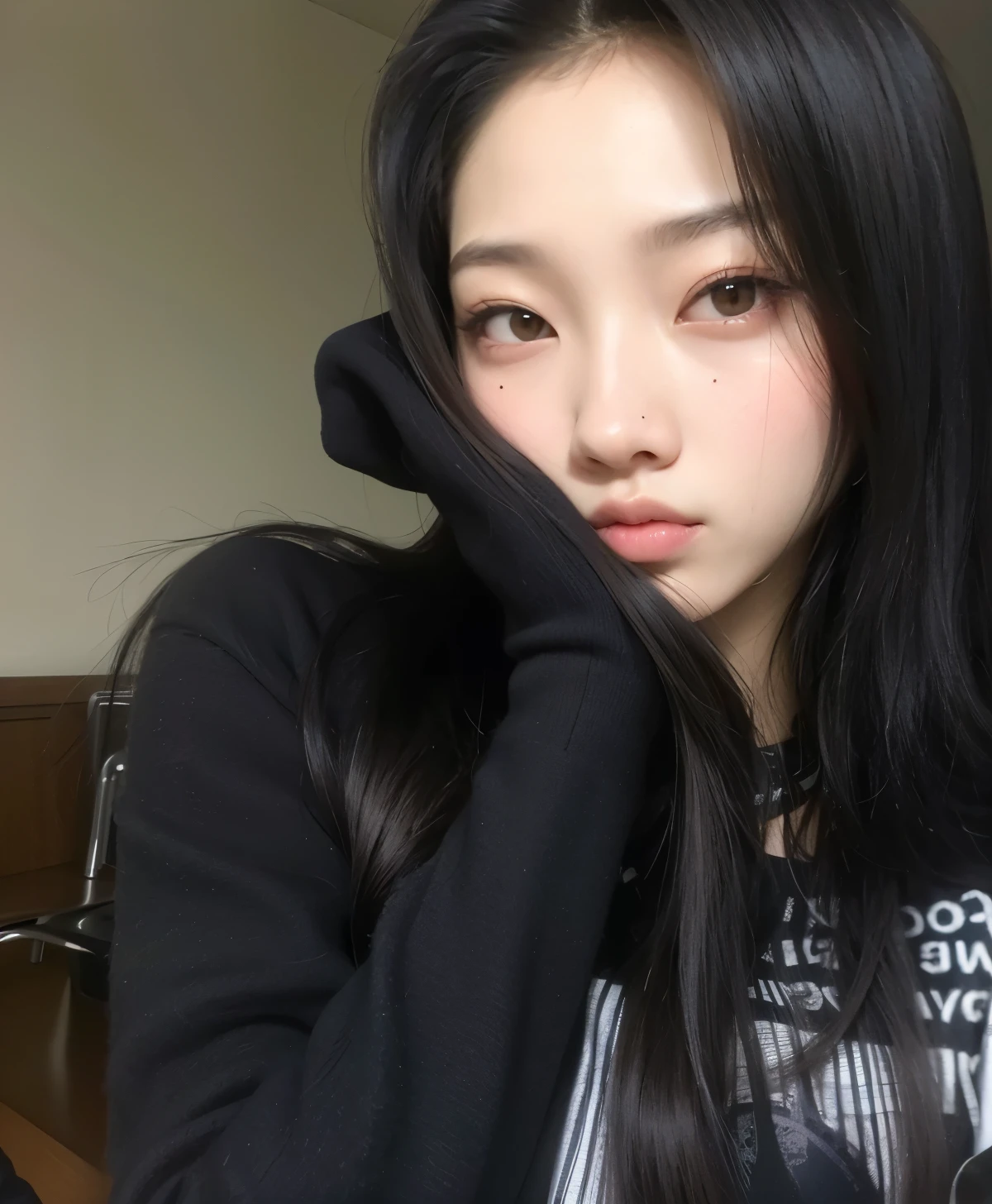 mulher arafed com longos cabelos pretos e uma camisa preta, cruel korean goth girl, Jennie Blackpink, Ulzzang, coreana, jaeyeon nam, com preto, fair and pale skin!!, heonhwa choe, young lovely korean face, jossi do blackpink, portrait of jossi do blackpink, adorable and pale korean face, linda mulher sul-coreana, Jinyoung Shin