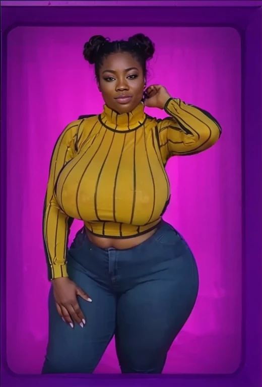 Thick black girl with huge breast in yellow top and tight jeans