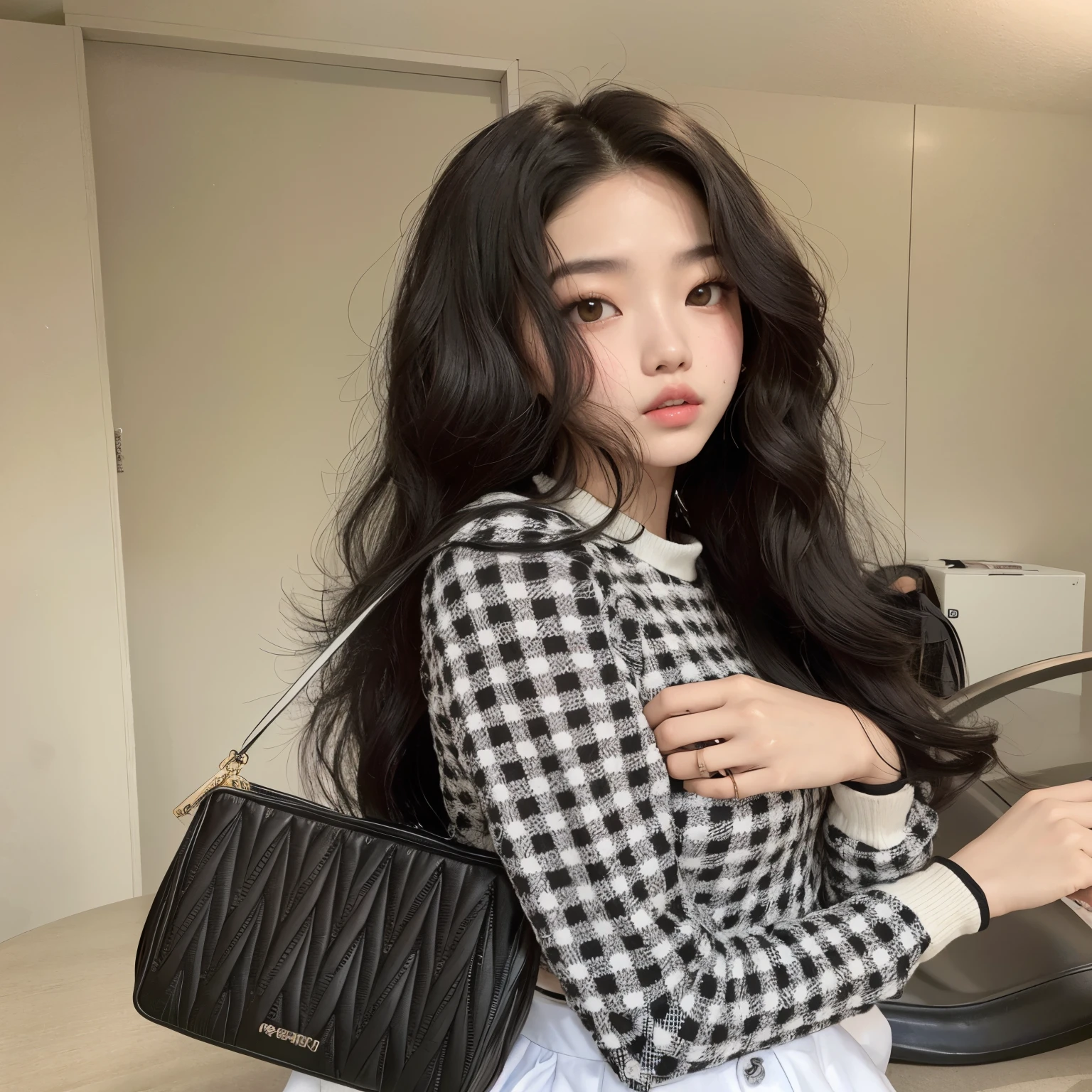 Mujer araffe con cabello largo y negro y una camisa a cuadros en blanco y negro., jennie rosa negro, bae suzy, ulzzang, jinyoung shin, hermosa joven coreana, muchacha coreana, hermosa joven coreana, modelo de moda femenina coreana, retrato de jisoo rosa negro, hermosa mujer surcoreana, asian girl with long hair, jisoo de blackpink, jaeyeon nam, Jisoo de Blackpink