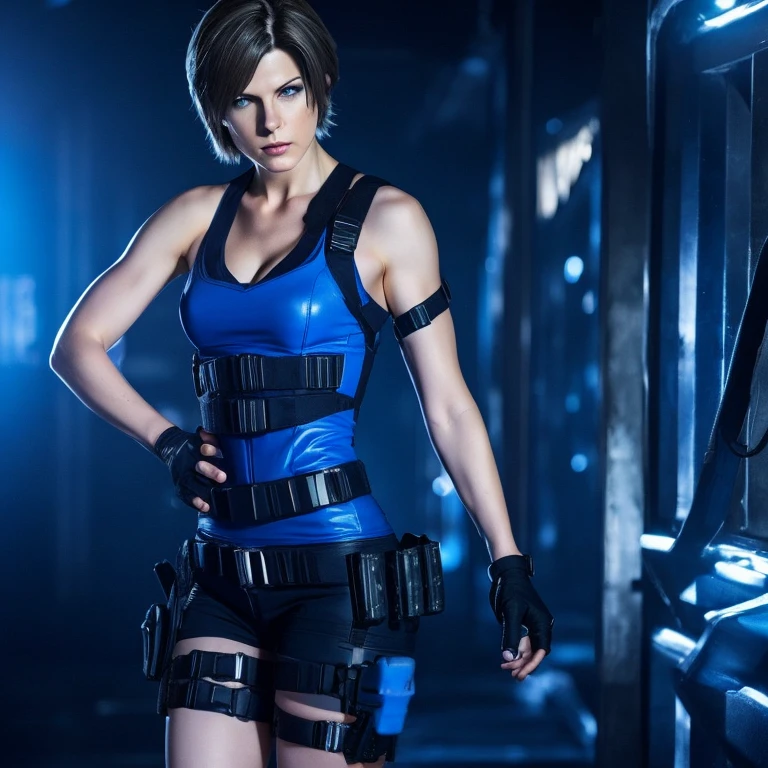 high quality, high resolution, extreme detail, masterpiece, Jill valentine, tied up by chain, in the basement,bondage, (restrained), mud, angry, 