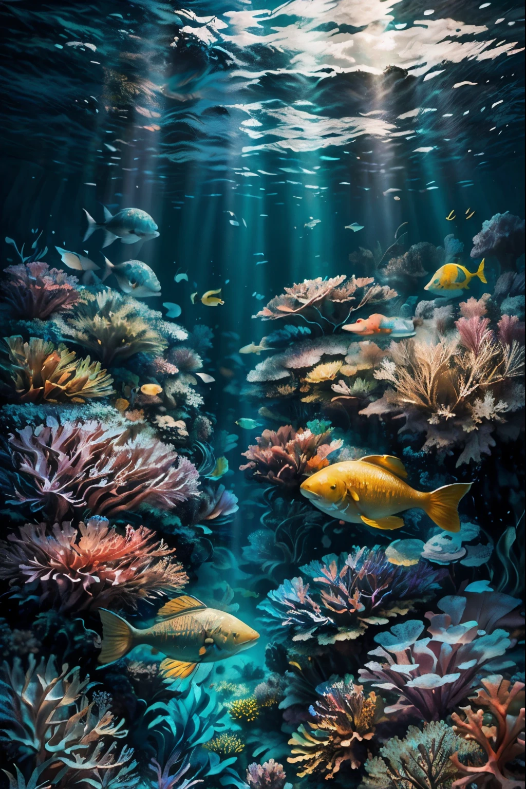 there are many fish swimming in the water near coral recifes, Recife de corais, debaixo d&#39;water with corals and fish, underwater landscape, underwater scenery, under water scenery, underwater ocean, coral recifes, recife tropical, colorful Recife de corais, Underwater life, fundo do mar de coral, underwater scene, underwater perspective, recifes, por Dietmar Damerau, underwater view, underwater light rays