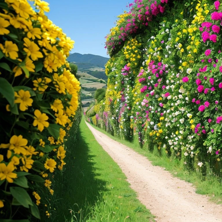 Rural towns in Spain、Las flores florecen en las ventanas a lo largo del camino, dia de las flores de colores