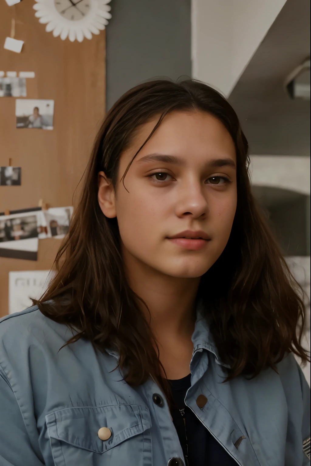 there  a woman standing in front of a wall with a cell phone, young with long hair, tommy 1 6 years old, frank dillane, beautiful young prince, frank dillane as puck, a black man with long curly hair, 1 9 8 0 s mullet haircut, profile photo, julian calle, frank dillane as a satyr, with long curly hair, wearing blue jean jacket, slightly tan skin,