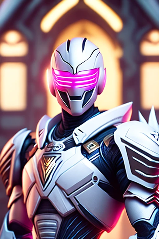 portrait, 《Power Rangers》zombie white ranger, biology, complex robot, grow fully, surreal, Crazy little details, The lines are extremely clear, cyberpunk aesthetic, Zbrush Central Featured Masterpieces, gothic brutalist cathedral, cyberpunk, Winning photo, Bokeh, neon lights, cybernetic limbs