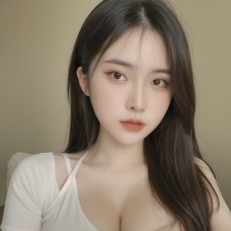 (realistic、high resolution:1.3)、 1 girl with perfect figure、selfee、Long、((white skin:1.3))、Huge breasts:1.3、white bikini、looking at viewers、super fine face and eyes、long hair、 in bedroom, sit on the bed、exposed cleavage、upper body、half body