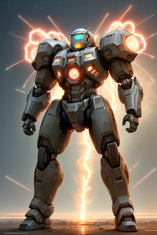 (best quality,highres:1.2),ultra-detailed,(realistic:1.37),mech concept art,complex detailed mecha,centered,sci-fi,metallic textures,holographic visor,devastating weaponry,motion trails,high-tech environment,blazing explosions,powerful energy effects,military-inspired design,heroic pose,dynamic composition,vibrant color scheme,dramatic lighting