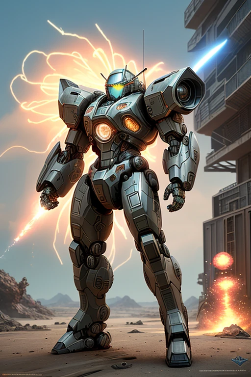 (best quality,highres:1.2),ultra-detailed,(realistic:1.37),mech concept art,complex detailed mecha,centered,sci-fi,metallic textures,holographic visor,devastating weaponry,motion trails,high-tech environment,blazing explosions,powerful energy effects,military-inspired design,heroic pose,dynamic composition,vibrant color scheme,dramatic lighting
