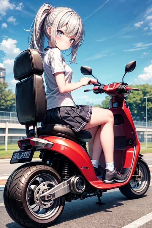 kawaii, anime girl, driving a scooter, high resolution, detailed, 8k