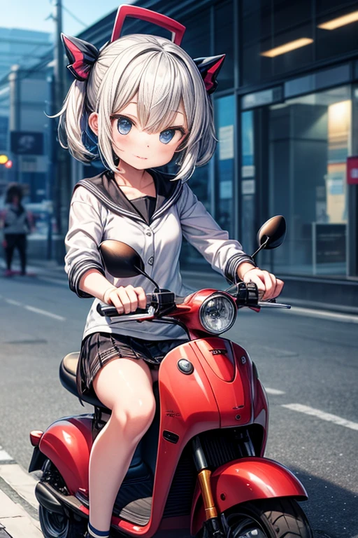kawaii, anime girl, driving a scooter, high resolution, detailed, 8k