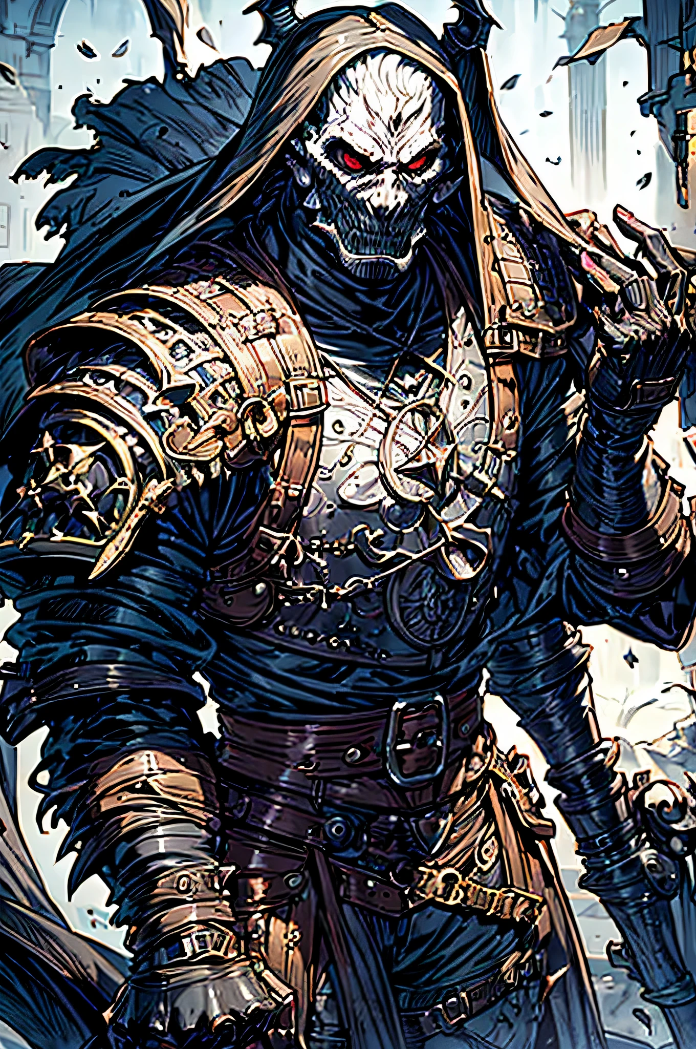 one male, Bow, in leather armor, look to the camera, darkest dungeon style art, In a gothic horror world, High definition
