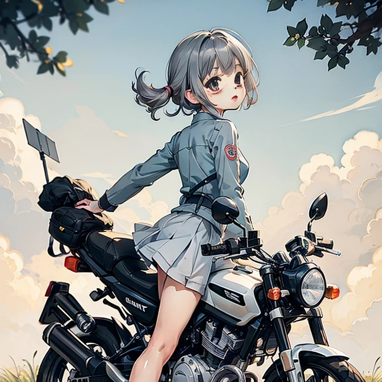 Baiyun,Change,,A little girl driving a ycle,solo, (Short gray hair:1.2),