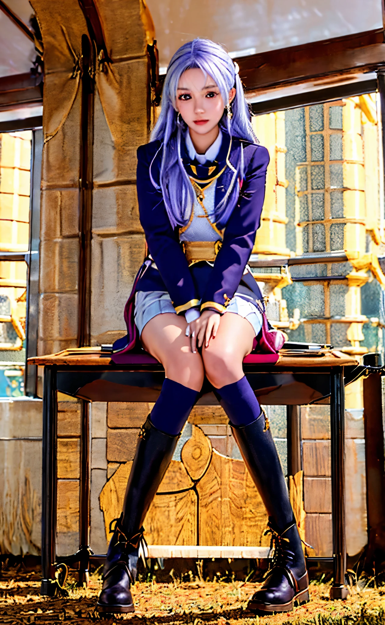 indoors, classroom, sitting at desk, Edelgard, Multi-view upper body, upskirt view, legs together, a3r1th, ,  herself, perfect figure, Edelgard, Hold the pen, silver hair, purple eyes, Red Link, School uniform black shorts, Headband, black ankle boots, Looking down nervously, Shy, Awkward, arouse, Shock, panicked, Worry, outdoor, desperately desire, urination, legs crossed,  Face, full-Face blush, high detail, Reality, 超Reality, multiple views, from below, Wide-angle lens, precise, masterpiece, high resolution, ultra high definition, anatomically correct, Super details, best quality, high resolution, 8k