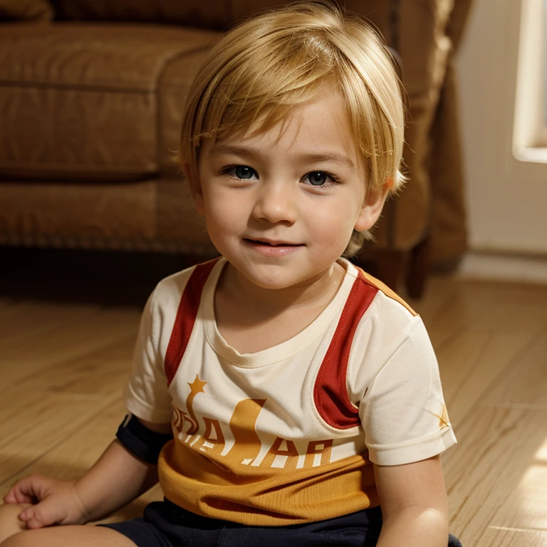 Draw me a 2 year old blond boy with a galatasaray jersey 