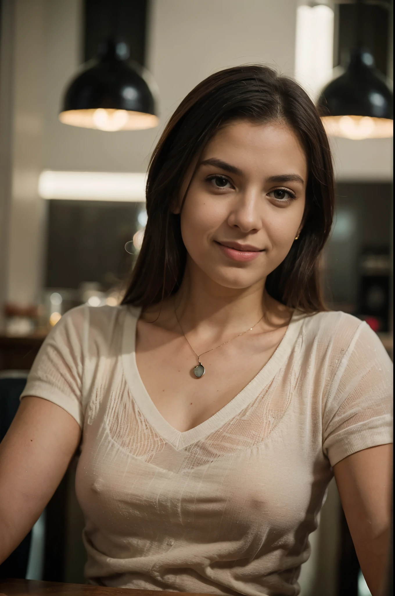 There  a beautiful smiling woman sitting at a table with a watch on her wrist, Pose casual, sentado em uma mesa, Lorena Avarez, sente-se casualmente, Karla Ortiz, ela tem cerca de 1 6 anos de idade, taken in the early 2020s, sentado em uma mesa cor de mocha, fernanda suarez, casual, 18 anos, cool looking, fotografiarrealista, fotografia, obra-prima, realista, Realismo, renderizado, Alto contraste, Arte Digital, fotográficorealista, trend in Artstation 8k HD, high definiton, circunstanciado, Realistic, detalhada, textura da pele, hiperdetalhada, Textura realista da pele, melhor qualidade, ultra high-resolution, (fotografiarrealista: 1.4), high resolution, detalhada, fotografia crua, sharp resolution, Nikon D850 filmes, fotografia de stock 4, Kodak Portra 400 Camera F1 Lens.6, textura hiper realista, lighting dramatic, Unrealistic trend in Artstation Cinestill 800, ..RAW. Directed by: Lee Jeffries.