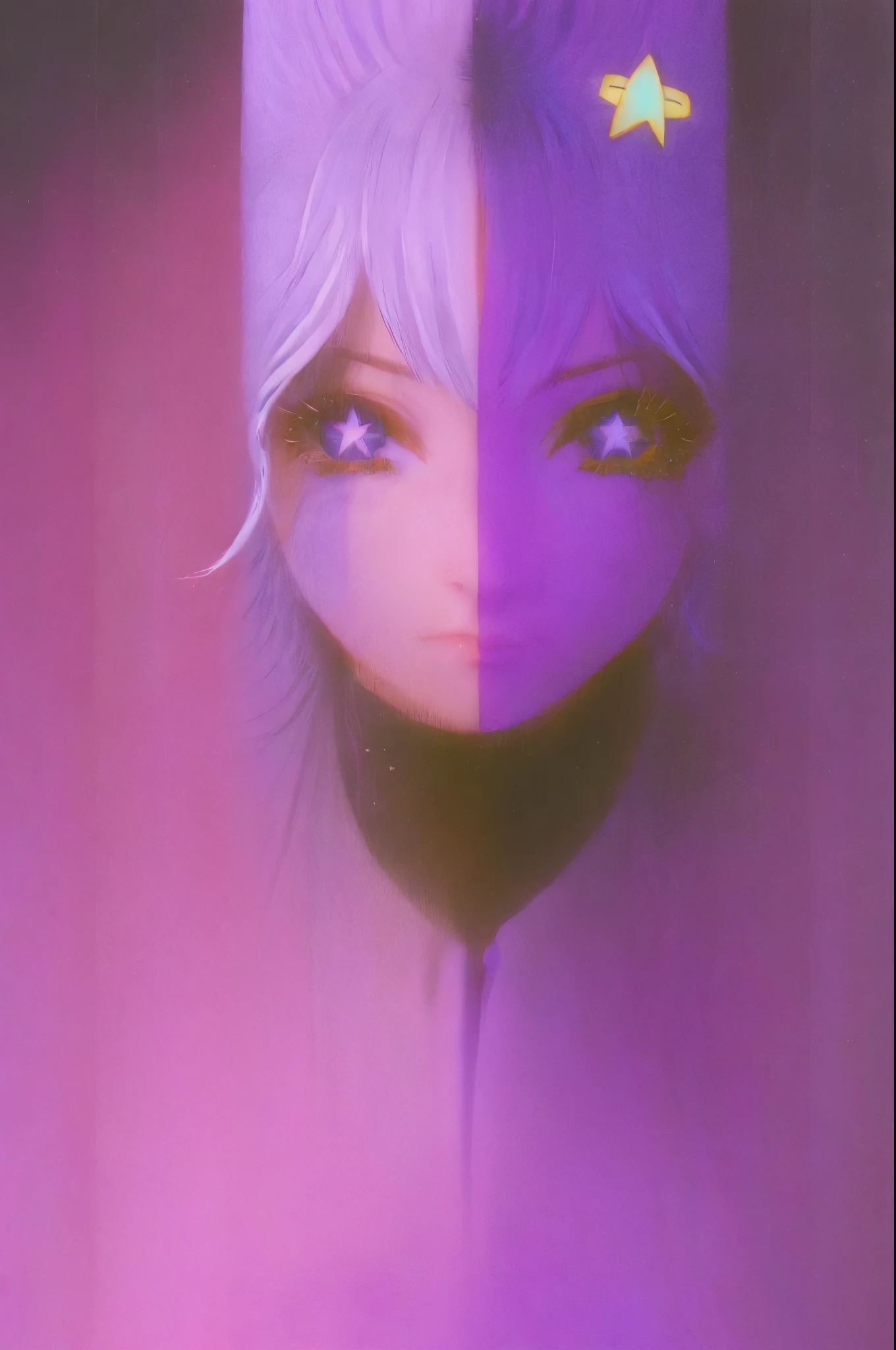 Hoshino Ai, long hair, purple hair, streaked hair ,purple eyes, star-shaped pupils, hair ornament voyunf gold and black uniform