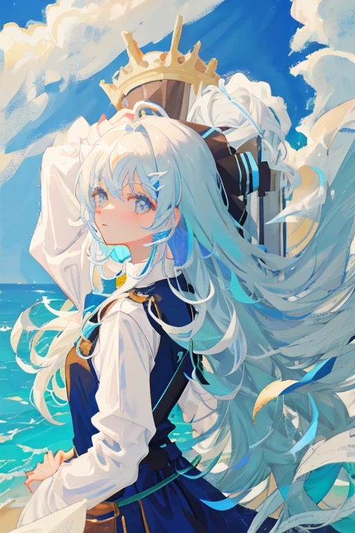 Long blue and white hair with soft hair on both sides