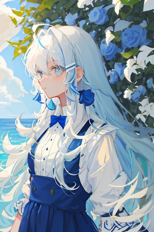Long blue and white hair with soft hair on both sides