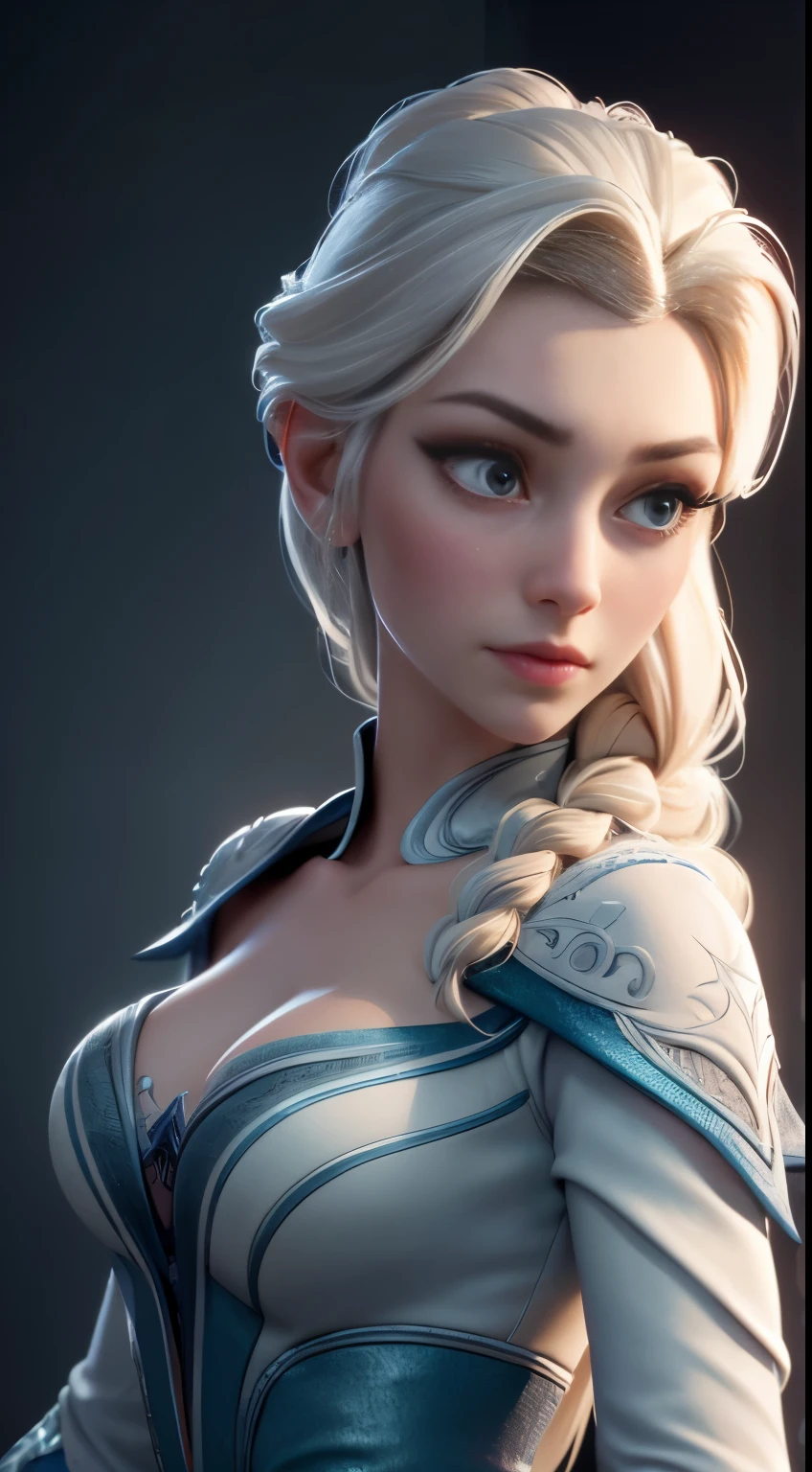 Highly detailed CG unity 8k wallpaper, style shot, complex, high detail, dramatic, highest quality movie still image, very detailed, masterpiece, best quality, character design, Elsa, Elsa from Frozen, (( Dark style)), realistic ultra-detailed rendering style, natural light, sharp character design, (hard focus, 8k), (((natural skin texture))), 8k textures, soft cinematic lighting, adobe lightroom, dark room, hdr, Sophisticated, Elegant, Rich Detail, Sharp Focuilm Look) )), Soothing Tones, Detail Frenzy, Intricate Detail, Super Detail, Low Contrast, Soft Film Lighting, Dull Colors, Exposure Blending, HDR, Fade, 35mm, f/1.4, ISO64, f16, 25 sec.