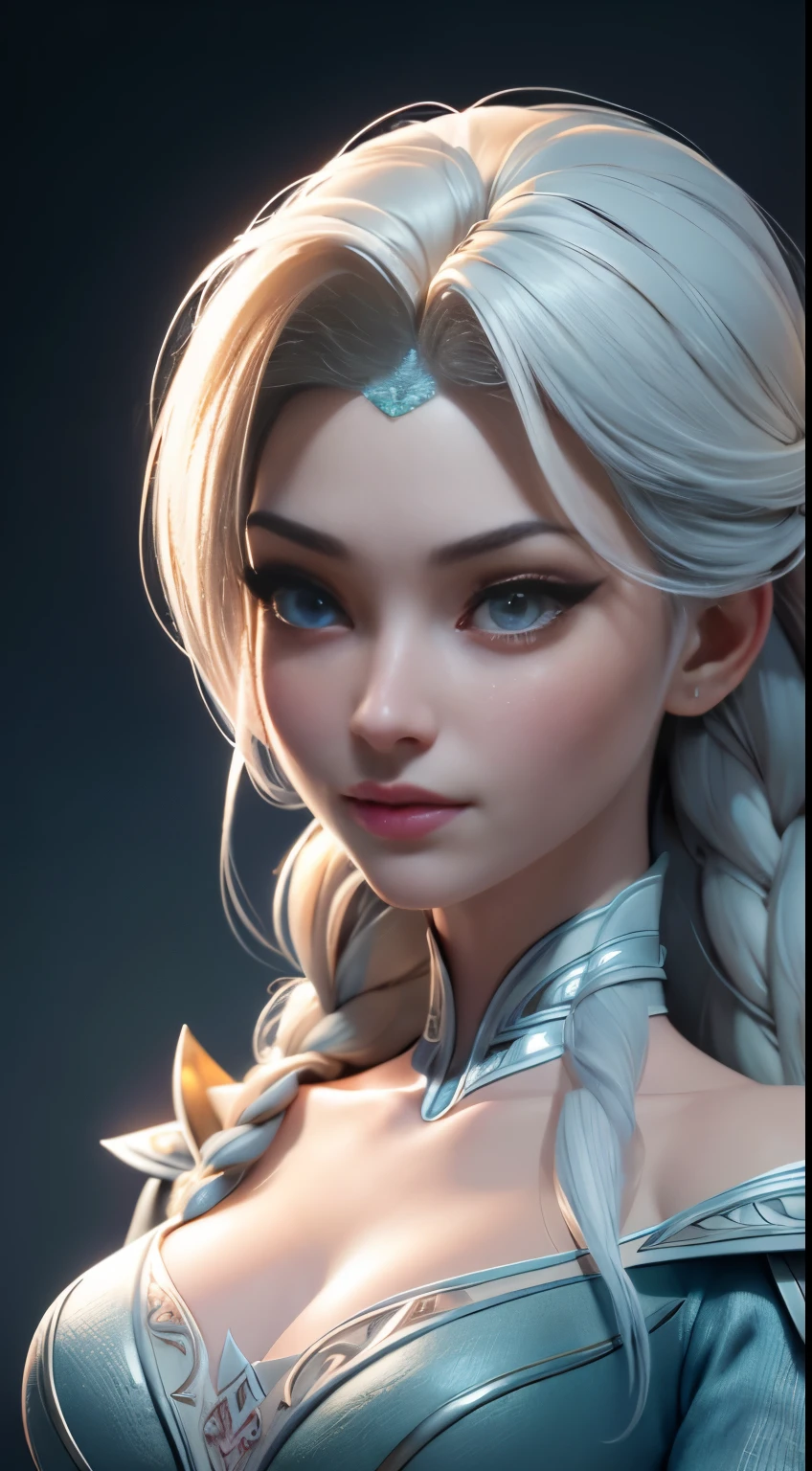 Highly detailed CG unity 8k wallpaper, style shot, complex, high detail, dramatic, highest quality movie still image, very detailed, masterpiece, best quality, character design, Elsa, Elsa from Frozen, (( Dark style)), realistic ultra-detailed rendering style, natural light, sharp character design, (hard focus, 8k), (((natural skin texture))), 8k textures, soft cinematic lighting, adobe lightroom, dark room, hdr, Sophisticated, Elegant, Rich Detail, Sharp Focuilm Look) )), Soothing Tones, Detail Frenzy, Intricate Detail, Super Detail, Low Contrast, Soft Film Lighting, Dull Colors, Exposure Blending, HDR, Fade, 35mm, f/1.4, ISO64, f16, 25 sec.