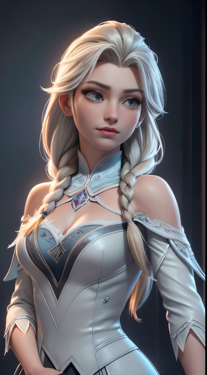 Highly detailed CG unity 8k wallpaper, style shot, complex, high detail, dramatic, highest quality movie still image, very detailed, masterpiece, best quality, character design, Elsa, Elsa from Frozen, (( Dark style)), realistic ultra-detailed rendering style, natural light, sharp character design, (hard focus, 8k), (((natural skin texture))), 8k textures, soft cinematic lighting, adobe lightroom, dark room, hdr, Sophisticated, Elegant, Rich Detail, Sharp Focuilm Look) )), Soothing Tones, Detail Frenzy, Intricate Detail, Super Detail, Low Contrast, Soft Film Lighting, Dull Colors, Exposure Blending, HDR, Fade, 35mm, f/1.4, ISO64, f16, 25 sec.