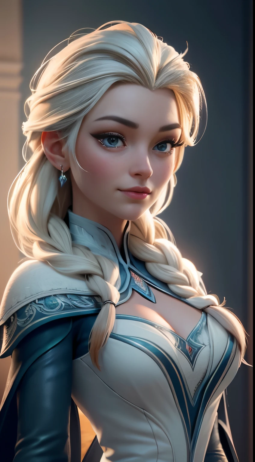 Highly detailed CG unity 8k wallpaper, style shot, complex, high detail, dramatic, highest quality movie still image, very detailed, masterpiece, best quality, character design, Elsa, Elsa from Frozen, (( Dark style)), realistic ultra-detailed rendering style, natural light, sharp character design, (hard focus, 8k), (((natural skin texture))), 8k textures, soft cinematic lighting, adobe lightroom, dark room, hdr, Sophisticated, Elegant, Rich Detail, Sharp Focuilm Look) )), Soothing Tones, Detail Frenzy, Intricate Detail, Super Detail, Low Contrast, Soft Film Lighting, Dull Colors, Exposure Blending, HDR, Fade, 35mm, f/1.4, ISO64, f16, 25 sec.
