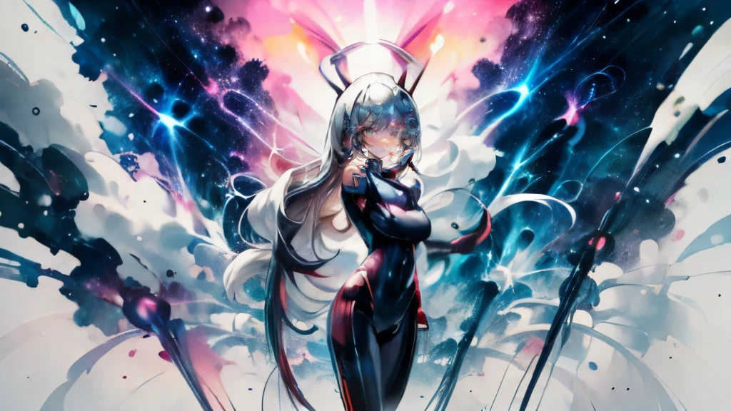 sandy hair fit body, slender thighs slender waist, full body pilot suit, solo looking at viewer in space long hair blushing determination, amazing anime design