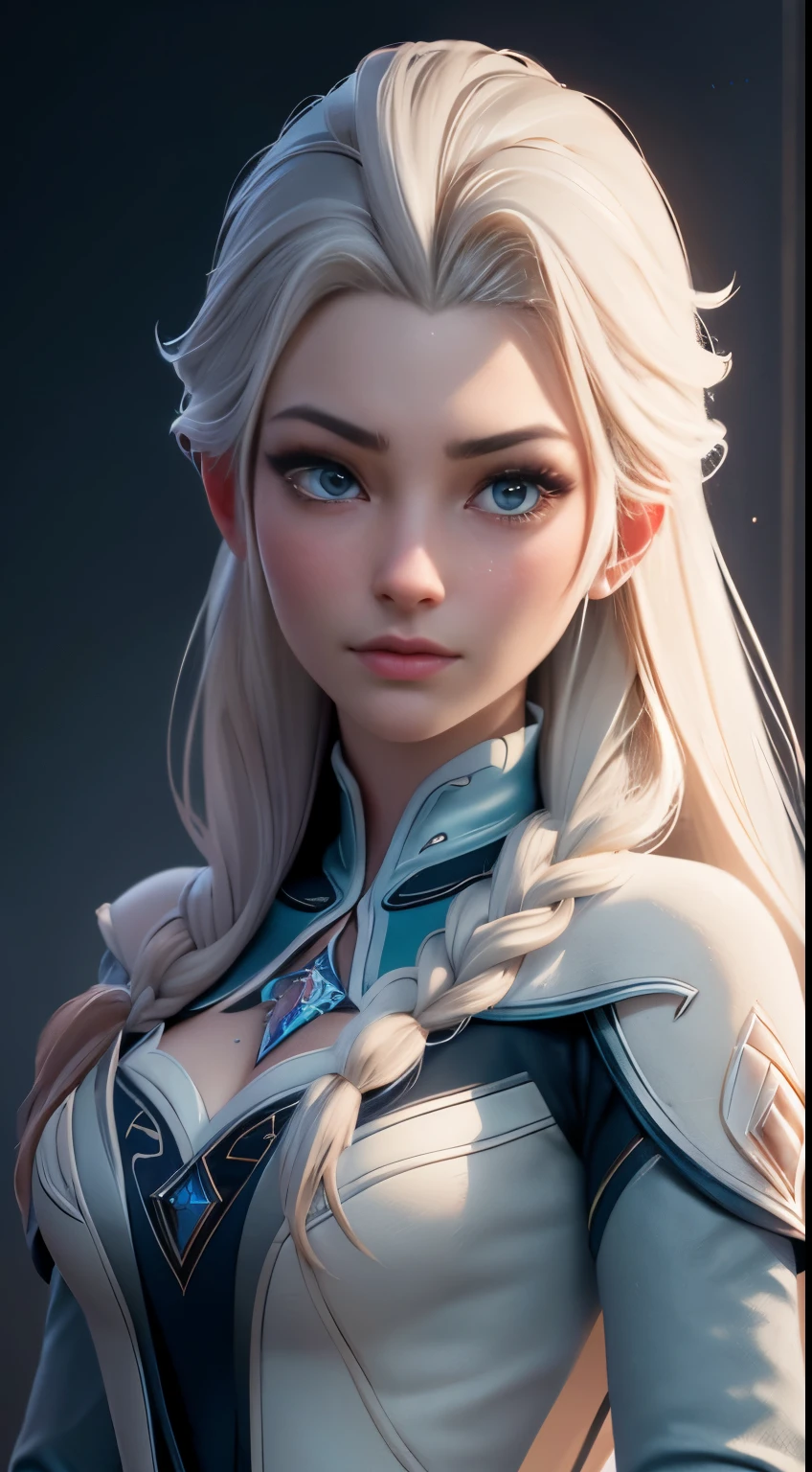 Highly detailed CG unity 8k wallpaper, style shot, complex, high detail, dramatic, highest quality movie still image, very detailed, masterpiece, best quality, character design, Elsa, Elsa from Frozen, (( Dark style)), realistic ultra-detailed rendering style, natural light, sharp character design, (hard focus, 8k), (((natural skin texture))), 8k textures, soft cinematic lighting, adobe lightroom, dark room, hdr, Sophisticated, Elegant, Rich Detail, Sharp Focuilm Look) )), Soothing Tones, Detail Frenzy, Intricate Detail, Super Detail, Low Contrast, Soft Film Lighting, Dull Colors, Exposure Blending, HDR, Fade, 35mm, f/1.4, ISO64, f16, 25 sec.