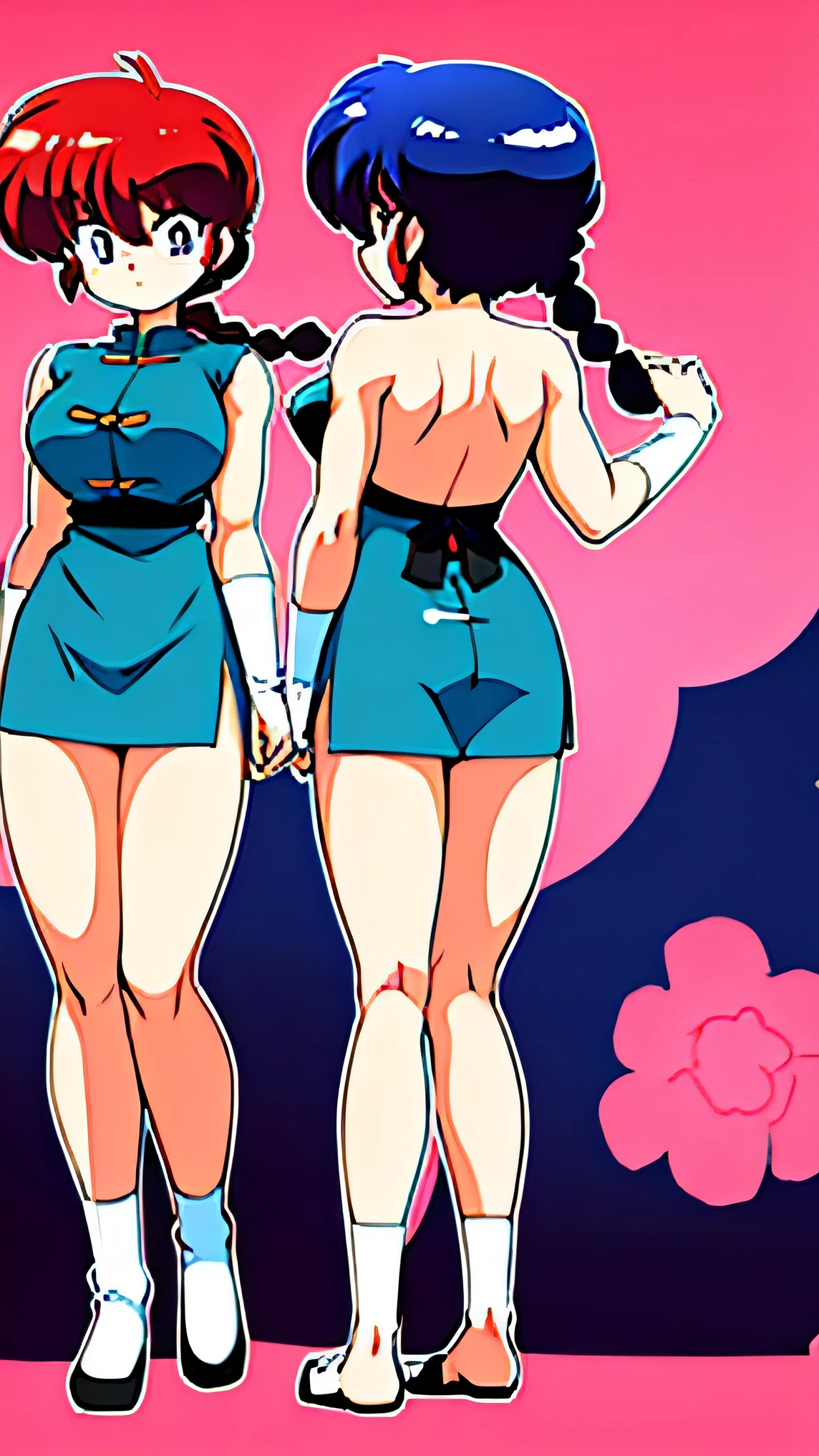 ranma-chan ((front, side and back view)) character design multiple angles