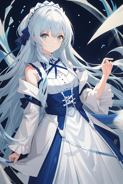 Long blue and white hair with soft hair on both sides