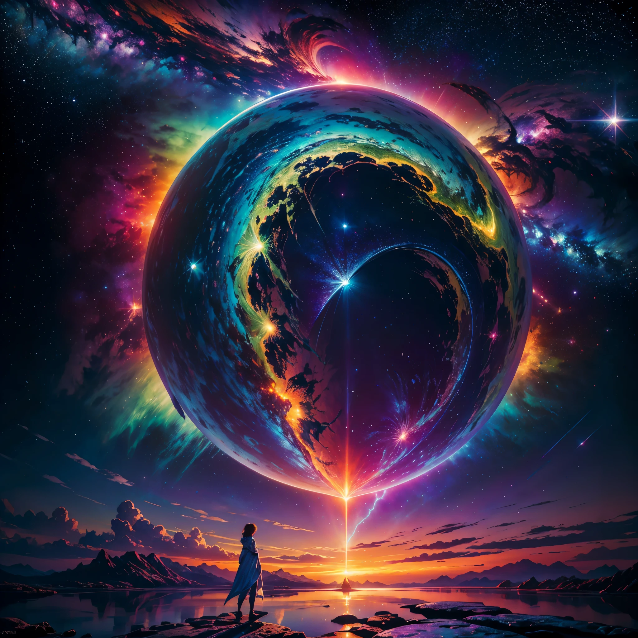 Hyper Vibrant Nebulae Octans by_Mappa Spacious Starry_sky ((🎈Sunset epic sunshine parabolic sunrise Rain_Color Colorful_liquid_on_naked_body:1.3 Colorful_body Colorful_ink_on_hair:1.2 Rainbow Abundant_colorful_liquids White_liquid fullbodye wet_Color_liquid)) In the vast expanse of the cosmos, a breathtaking image unfolds before your eyes. In the heart of a starry galaxy, vibrant nebula dance and swirl, their ethereal colors blending and intertwining. The scene is a symphony of cosmic beauty, with tendrils of interstellar dust and gas reaching out into the void. The stars shine with an otherworldly brilliance, illuminating the cosmic tapestry that stretches across the vastness of space. It is a visual feast for the senses, an awe-inspiring glimpse into the wonders of the universe. BREAK,Detailed,Realistic, highly detailed digital art,octane render, bioluminescent, BREAK,by Mappa studios,masterpiece,best quality,official art,illustration,ligne claire,(cool_color),perfect composition,absurdres, fantasy,focused,rule of thirds masterpiece meticulously intricate 🎠deep path equirectangular🎡 ultra_high-details extreme improved ultra_high-quality ultra_high-res ultra_photo-realistic optimal ultra_sharpness perfection accurate volumetric SunLight Lightning_contrast global_illumination cgi vfx sfx reflex Octane_rendered ultra_high-def UHD XT3 DSLR HDR romm rgb pbr 3dcg fxaa blu-ray vivid colors-coded anti-aliasing fkaa txaa rtx ssao opengl-shaders glsl-shaders post-processing post-production cell-shading tone-mapping ❤luminescence 😘glow 👩Heart hearth Crystalline butterfly earth invoke monarch magic fleuraison monster monstrous creature sundrop slide onyx summon transparent ruby Earth hearth bloom flash Tourmaline opal strange glow hole reflection varies multi etc. --s 1000 --c 20 --q 20 --chaos 100