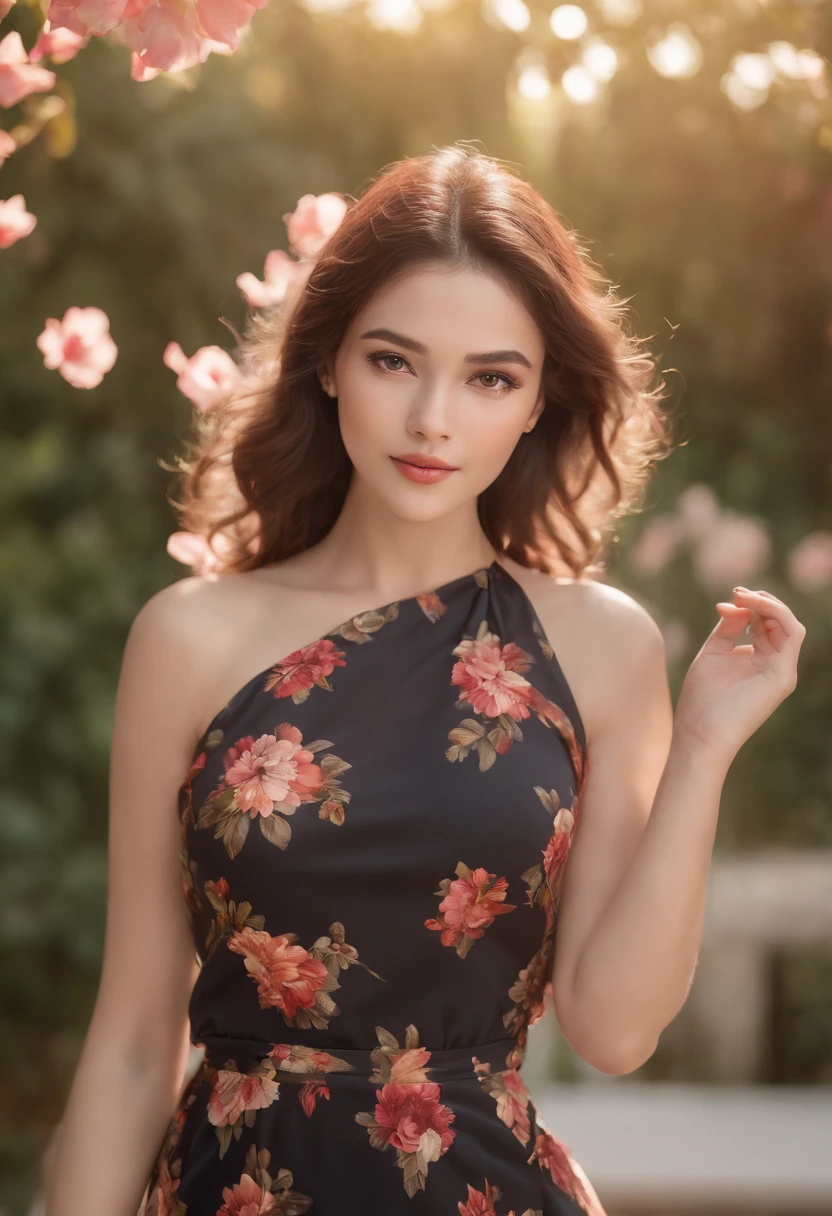 (best quality,4k,8k,highres,masterpiece:1.2),ultra-detailed,(realistic,photorealistic,photo-realistic:1.37),beautiful detailed eyes,beautiful detailed lips,extremely detailed eyes and face,longeyelashes,1girl,latina heritage,young,energetic and joyful expression,colorful background, lively atmosphere,colorful clothing,confident pose,curly hair,dancing in a vibrant garden,flower petals floating in the air,playful and flirtatious demeanor,summer vibes,exotic beauty,artistic illustration,bokeh lighting,expressive eyes,full lips,smooth skin,feminine features,wearing a stylish dress,indulging in the moment,bringing out her inner beauty,adding a touch of charm,flawlessly capturing her character,portraits,displaying her alluring personality,celebrating life with a burst of colors,immersive experience,highlighting her radiant energy,conveying her lively spirit,showcasing her unique cultural heritage,blending traditional and modern elements,rich textures and vibrant hues,catching the viewer's attention,emphasizing her irresistible charm and confidence.