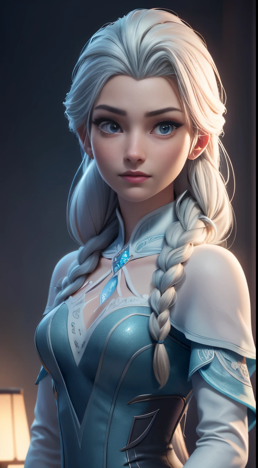 Highly detailed CG unity 8k wallpaper, style shot, complex, high detail, dramatic, highest quality movie still image, very detailed, masterpiece, best quality, character design, Elsa, Elsa from Frozen, (( Dark style)), realistic ultra-detailed rendering style, natural light, sharp character design, (hard focus, 8k), (((natural skin texture))), 8k textures, soft cinematic lighting, adobe lightroom, dark room, hdr, Sophisticated, Elegant, Rich Detail, Sharp Focuilm Look) )), Soothing Tones, Detail Frenzy, Intricate Detail, Super Detail, Low Contrast, Soft Film Lighting, Dull Colors, Exposure Blending, HDR, Fade, 35mm, f/1.4, ISO64, f16, 25 sec.