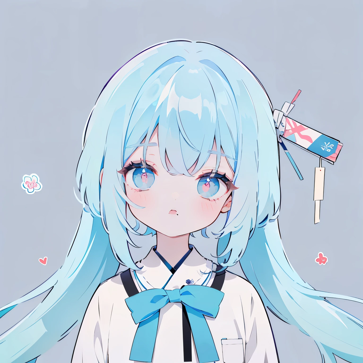 girl with, Pocky Games、(((He has a Pocky in his mouth)))Viewer's Perspective、Eyes closed、(((1girl in、8K、Masterpiece、masutepiece)))Neck-to-neck sweater、Sweater looking warm、((The upper part of the body))、He happily holding a Pocky、Nikkori smiling、Delicious-looking Pocky、Light blue hair、long hair、Long、Twin-tailed、((Twin-tailed))、、cute little、Background 、Light blue hair