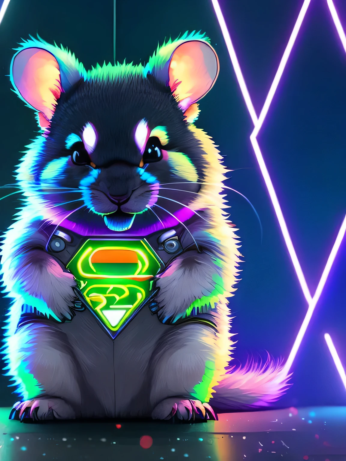 snowapocalypse portrait of super cute chinchilla, dark light, neon signs, haunting atmosphere, digital art , intricate, 8k resolution, super high quality,