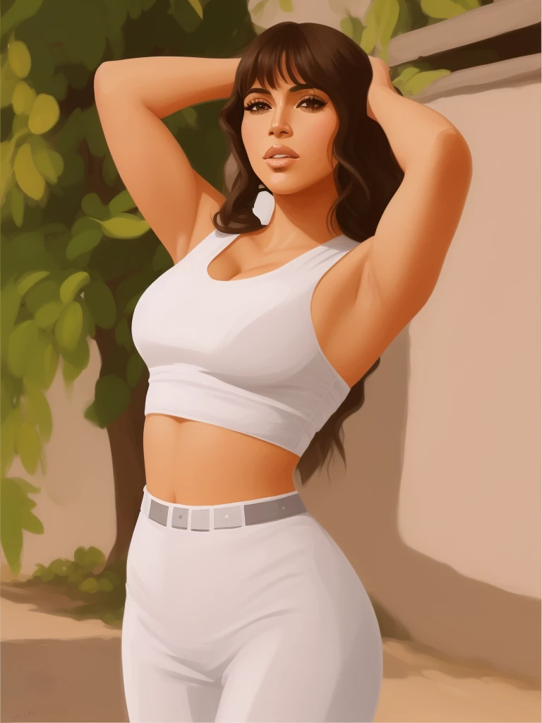 tem uma mulher que posa para uma foto com um top branco, # 1 pintura digital de todos os tempos, #1 pintura digital de todos os tempos, in digital illustration style, no estilo da pintura digital, digital painting - nº 5, apta, retrato de Kim Kardashian, pintura digital de desenho animado, pintura fosca digital, estilo pintura digital, 8k illustration